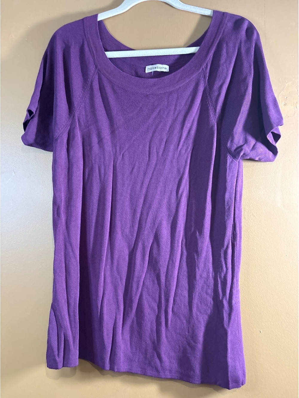 HC1293  Notations Purple Short Sleeve Knit Top